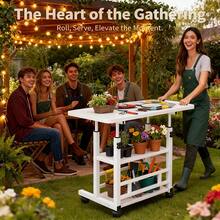 Sturdy Adjustable Height Versatile Garden Workbench| Metal Structure, Spacious Work Surface, Equipped With Lockable Wheels, Ideal For Office, Bedroom, Patio, Gardening, Long-Lasting And Easy To Maintain Design, Plant Stand, Outdoor Garden Table WXXP - [Reinforced Three-layer] - View 5