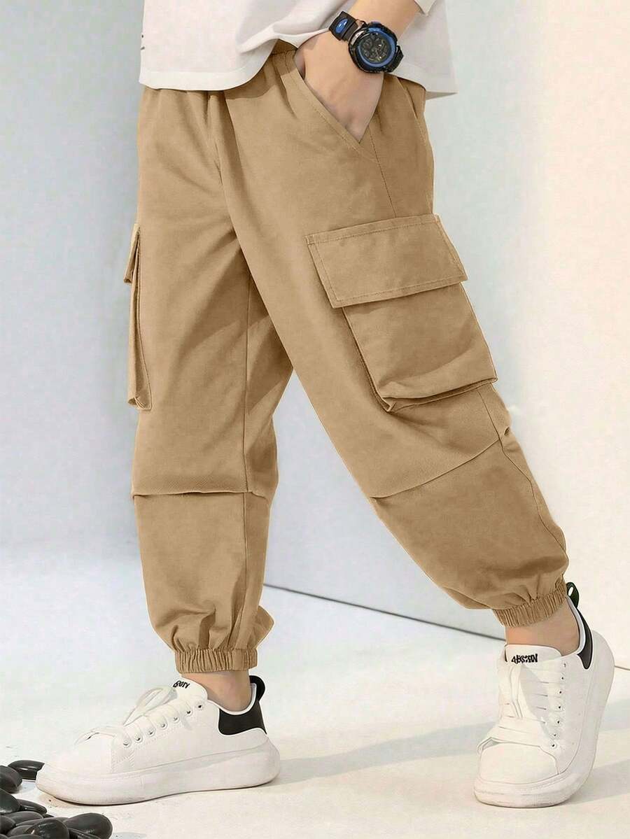 1pc Boys' Fashionable Casual Multi-Pocket Cargo Pants, Versatile For Daily Wear - Khaki - View 1