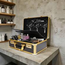 RibasuBB Portable Barber Stylist Carrying Case, Large Capacity Organizer For Clippers, Scissors, Combs, And Styling Tools, Durable With Double Password Lock - Gold - View 8