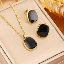 3pcs Stainless Steel Casual Bohemian Drip Oil Heart Shaped Necklace & Earrings Set, Daily Wear - Oil-dripping Jewelry - View 9