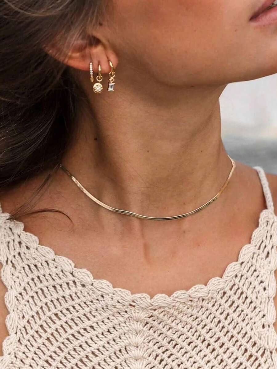 1条35+5厘米不锈钢蛇骨链项链，简约鱼骨链叠戴项链，适合女性日常佩戴 - Necklace - 查看 1