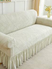 1pc Jacquard Leaf Pattern Ruffled Elastic Sofa Cover, Dust-Proof And Dirt-Resistant, Stretch-To-Fit Full Coverage Sofa Protector, Home Decor, Machine Washable, Pillow Cover Not Included - Light Grey - View 9