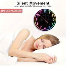 12inch And Modern 12inch /12inch / 10inch Neon Light Wall Clock (With Numbers)--Neon LED Light, Silent And Battery-Powered, Artificial Wood Round Clock, Suitable For Home, Room, Office Decoration--Decorative Timepiece, 2D Flat Design - Nhiều màu - Xem 8