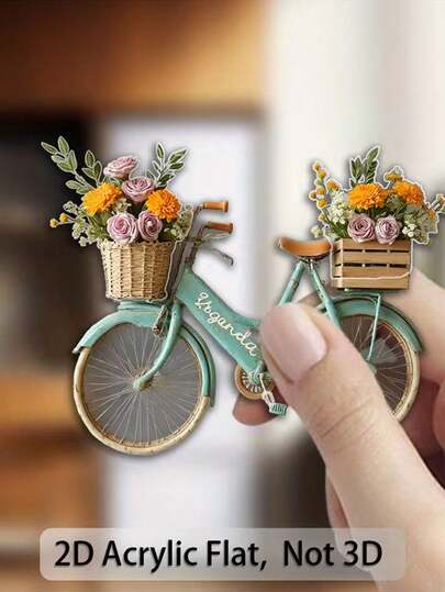 1pc Floral Bicycle Magnetic Refrigerator Sticker, Suitable For Refrigerator, Dishwasher And Freezer. With Vibrant Fade-Resistant Adhesive, Removable Magnetic Backing, Decorative Magnet (No Residue Removable). 2D Flat Design, Applicable For Four Seasons And 11 Holidays.