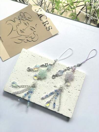 1pc Dreamy Star Beaded Tassel Keychain, Y2K Style Phone Charm With Sparkling Crystal Pendant, Decorative Accessory For Women's Bags, Wallets, Backpacks, Shopping Bags, Cute Jewelry Decor For Daily Fashion, Versatile Stylish Gift Suitable For Exploring Sweet Fairy-Like Style