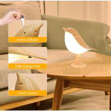触控式木质小鸟夜灯，带香薰功能，USB充电式LED床头灯，适用于卧室、儿童房 - 多色光 - 查看 9