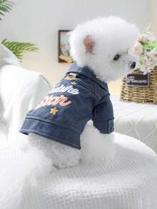 1pc Pet Clothes, Dog/Cat Apparel, Washable, Cute Happy Dog Jacket - Blue - View 6