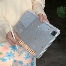 简约橙咖啡条纹星形可爱扁平保护套，兼容苹果第11代、Pro 2025新款可爱第10代、Air 7/6，带笔槽，防弯折，11英寸平板电脑保护套，男女通用 - 橘色 - 查看 3