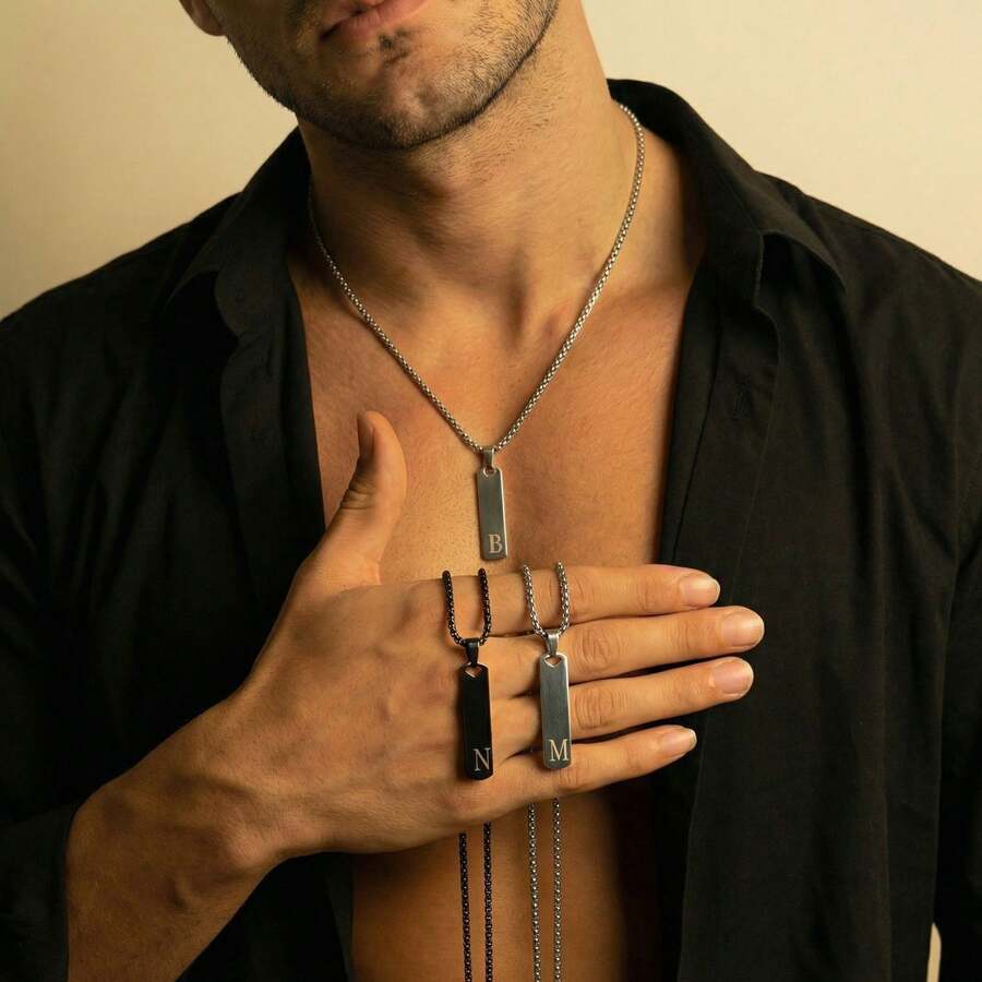 1件装不锈钢26字母吊坠项链，时尚简约个性化嘻哈百搭欧美街头风格男士项链 - 項鍊 - 查看 1