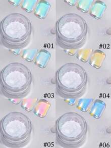 1g Polvo de uñas de arcoíris con efecto de espejo aurora - 6 colores, crea un efecto de uñas soñadoras - Multicolor - Ver 6