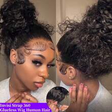 ZHENDEFA Hidden Strap 360 Lace Front Wigs Human Hair Deep Wave Glueless HD Transparent Lace With Drawstring, Pre-Plucked Wet & Wavy Natural Look For Women - SNatural - View 4