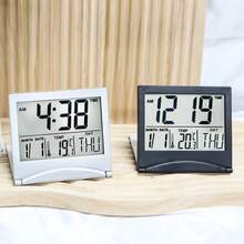 Reloj despertador de viaje digital plegable - Calendario, temperatura, temporizador con pantalla LCD con función de repetición - Dígitos grandes, alimentado por batería - Reloj de mesita de noche compacto adecuado para todas las edades - A - Ver 3