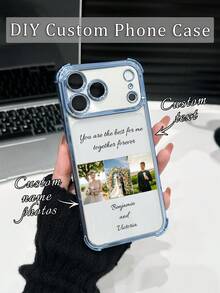 1pc Customized 3-Photo DIY Name Phone Case, Blue Electroplated Transparent 4-Corner Anti-Drop Material Compatible With Iphone 17 Pro Max/16 Pro Max/15 Pro/14 Plus/13/12/11/XR/XS MAX And S26/S25 Ultra/S24 Ultra/S23 Ultra/S22 Ultra/S21 Ultra/S21 Plus/S21 FE/S20 FE, Fashionable, Colorful, Cute, Fun, Minimalist, Matching Phone Case, Kawaii Customized, Personalized, Unique, Ideal Customized Gift For Boyfriend, Girlfriend - Blue - View 1