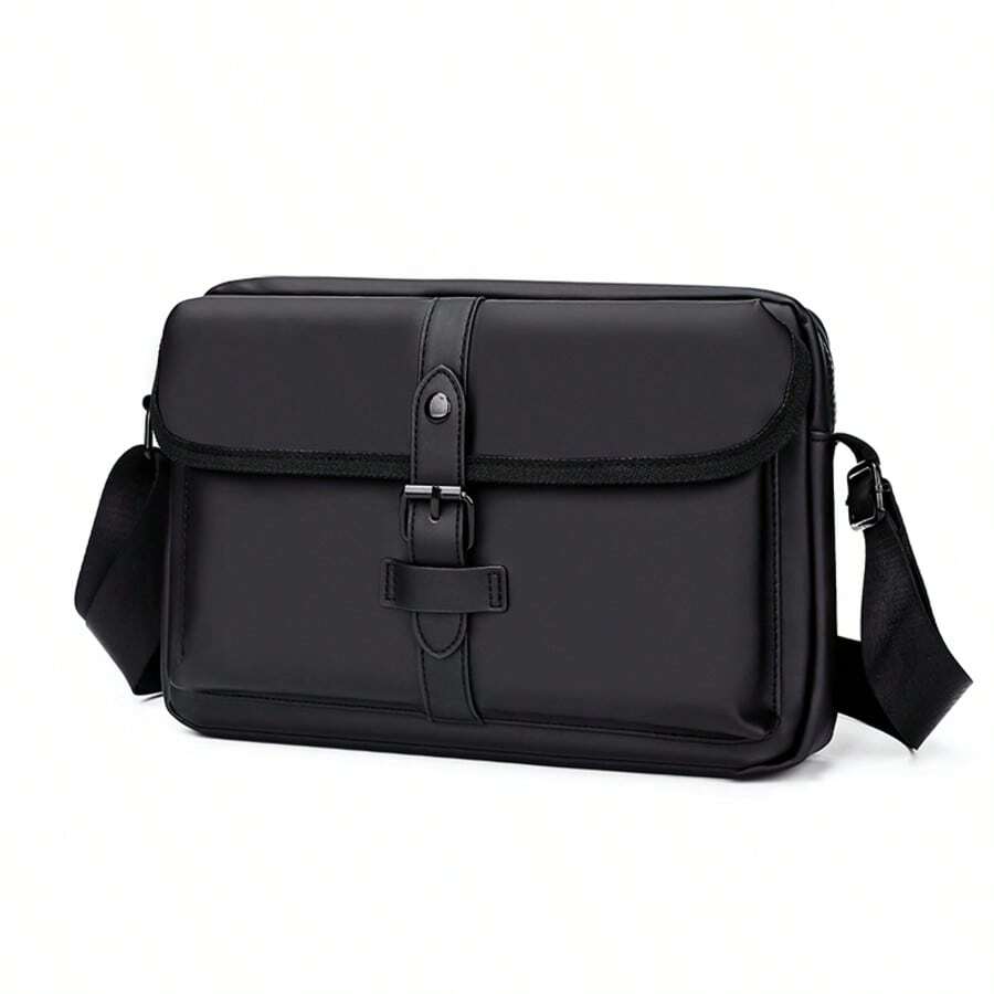 Black Minimalist Business Commuter Bag, Large Capacity Shoulder Messenger Bag, Men's Square Bag