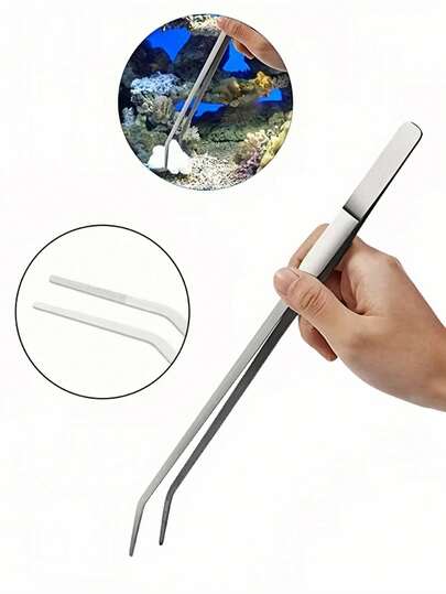 多功能不锈钢鱼缸镊子，精准去除水族箱水生植物杂质 - 适用于水景布置、盆栽植物养护、鱼缸清洁、捕捉昆虫喂食爬行动物、蜥蜴和龙蜥，经久耐用的水族箱工具
