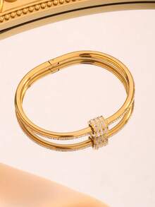 1pc Waist-Shaped Rhinestone Titanium Steel Rose Gold Minimalist Inlaid Crystal Non-Fading Bracelet For Women - Diamond-encrusted Bracelet - View 5