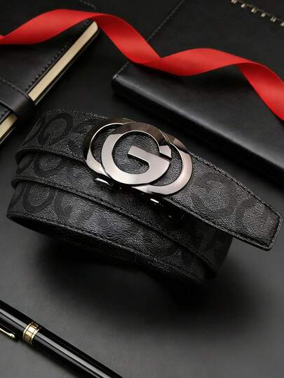 1 pieza Cinturón de hombre con hebilla automática, cinturón casual de cintura con estampado bohemio personalizado con letra G para trabajo, hogar, fiesta, viaje, longitud de 120 cm