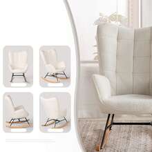 Meubles Cosy Ghế thư giãn bập bênh bọc vải nỉ màu trắng ngà, khung kim loại và chân gỗ sồi, kiểu dáng hiện đại cho phòng khách, kích thước 68x85x98cm. - Màu be - Xem 4