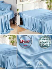 Hotel Quality Luxury Flat Sheet – Wrinkle-Free Solid Blue Bedding - Baby Blue - View 9