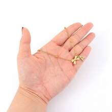 1pc Simple Classic Initial Bow-Knot Pendant Golden Stainless Steel Bead Chain Necklaces For Women - Yellow Gold - View 3