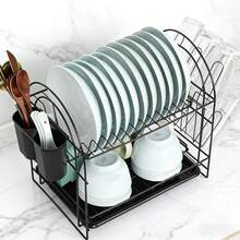 Giá đựng chén đĩa hai tầng bằng thép không gỉ dung tích lớn, phù hợp với mặt bàn bếp - Có thể đựng đĩa, dao, cốc, màu đen, thiết kế tiết kiệm không gian, phù hợp với nhà bếp nhỏ, giá để đồ và sắp xếp đồ dùng nhà bếp | Phụ kiện nhà bếp hiện đại | Giá để ráo nước dung tích lớn, phù hợp với mặt bàn bếp - Nhiều thông số kỹ thuật - Xem 4
