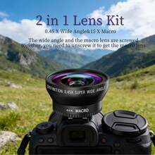 2-In-1 High Definition Mirrorless Camera Lens, 0.45x Wide Angle + Macro Dual Mode, Compatible With Mainstream Cameras - View 2