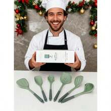 Juego de Utensilios de Cocina de Silicona: Set de Cucharas y Espátulas - Resistente a alta Temperatura - para Hogar y repostería - Perfecto para Amantes de la Cocinar y chefs Verde - Verde - Ver 7