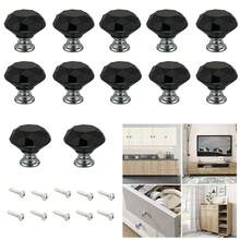 12个水晶玻璃橱柜/抽屉/衣柜把手，1.18英寸小型锌合金旋钮把手，家具五金配件 - 黑色 - 查看 3