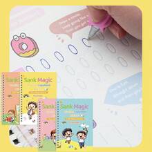 4pcs Children's Pencil Control & Intelligence Training Books, Montessori Educational Tools, Children's English Practice Copybooks, Grooved Magic Copybooks, Reusable Pencil Control Training Books, Preschool Handwriting Practice Books - Multicolor - View 1