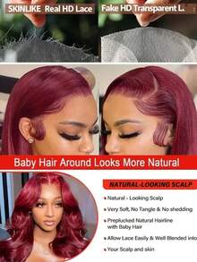 250% Density 99J Burgundy 13x4 Lace Front Wigs Human Hair Pre Plucked With Baby Hair Body Wave HD Transparent Lace Front Human Hair Wigs For Women Ear To Ear Long Hairline - S99J - 查看 6