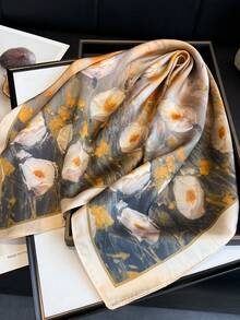 1条女士优雅复古印花轻薄缎面方巾，波西米亚风休闲女士围巾/披肩，轻薄舒适，适合春夏日常佩戴和外出。 - 彩色 - 查看 5