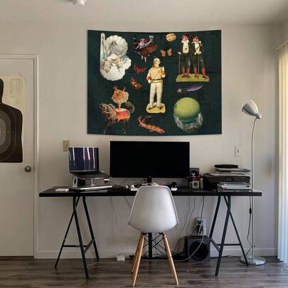 1 قطعة جدارية مطبوعة بتصميم الإنسان والإله، من البوليستر للتعليق على الحائط في غرفة المعيشة والنوم والمكتب وديكور المنزل والحفلات، جدارية مستطيلة مطبوعة للمطبخ مع ستائر، تأتي مع 3 مسامير حائط و 2 مشبك