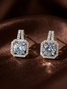 1对方形耳钉，女士锆石镀银耳环，生日派对新娘婚礼珠宝礼物，送给情侣、爱人、女友 - Earrings - 查看 3