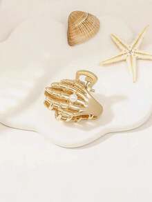 1件装 时尚沙滩夏季可爱小贝壳海星发爪 贝壳纹理半扎发夹 优雅假日发饰 海洋风发爪 - 金色 - 查看 15