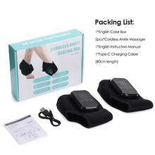 Portable USB Rechargeable Ankle Massager, Hot Compress Vibration Heated Brace, Foot Massager Ankle Joint Protection Heating Strap, Home Use & Ideal Gift - Black - View 11