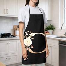 1pc Women's Fashion Floral Pattern C-Letter Design Kitchen Baking Cooking Apron, Elegant Minimalist Home Cleaning Protective Apron - C - View 9