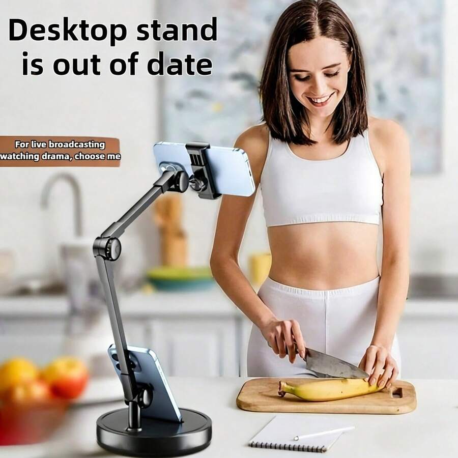 1pc 2026 New Upgraded Adjustable Metal Phone Stand, Adjustable Height & Angle, Sturdy Structure, Suitable For Various Devices, Enhances Device Usability, Fashionable Metal Texture, Construction