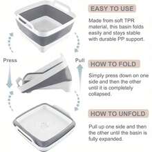 2.4 Gal(9L) Collapsible Dish Basin With Drain Plug, Space Saving Outdoor Multiuse Foldable Sink Tub, Dishpan, Kitchen Storage - JJ345 - Xem 3