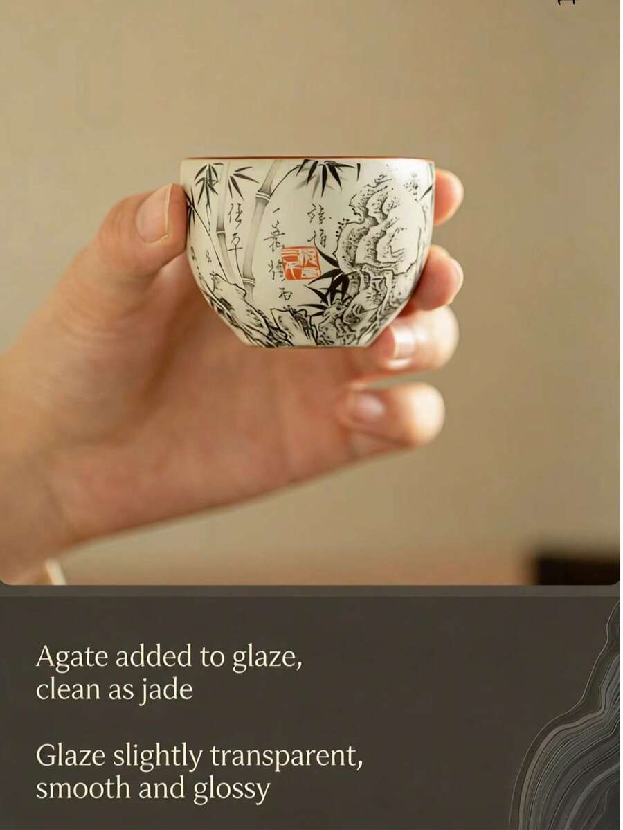 Bộ ấm trà Gongfu men rạn Ru Kiln gồm 2 món, chén trà cá nhân, chén dành cho chủ nhà và khách, đồ dùng cho nghi lễ trà đạo tại nhà và văn phòng. - đơn sắc - Xem 1