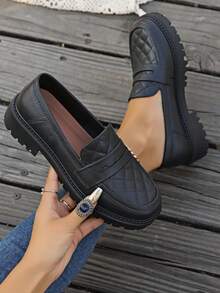 女士白色防滑休闲乐福鞋 - 黑色-2 - 查看 5