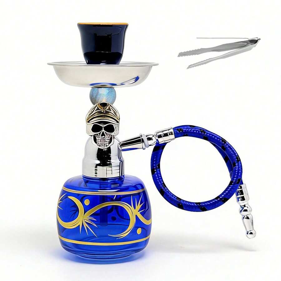 Juego de mini narguile, base de vidrio pintada a mano con Anubis. Narguile árabe, incluye 1 pinza para carbón. Adecuado para el hogar, bar, fiesta, viaje - Pequeño - Ver 1