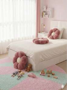Daisy Flower Shaped Ultra Soft Plush Seat Cushion / Floor Pillow - 45x45 Cm - Made In Turkey - Pink - View 3