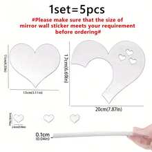 Bộ 5 miếng dán tường hình trái tim 3D, làm từ chất liệu acrylic, thích hợp trang trí phòng khách, ngày Valentine, đám cưới, bạn bè, phòng ngủ, phòng ăn, nhà bếp và trường học. - Yêu - Xem 3