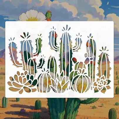 1pc A4 Cactus Template - Reusable Craft Template, Suitable For Painting, Scrapbooking, Collage, Wall Art, Furniture, Projects, Cactus Decor, Home Decor, Durable Material, Precision Cutting