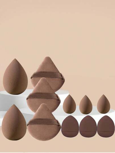  YZIMENG 11pcs Makeup Sponge Set, Including 2 Large Water Drop Makeup Sponges, 3 Triangle Powder Puffs, 3 Thumb Powder Puffs, 3 Mini Water Drop Makeup Sponges, Economic And Practical, Room Decor, Vanity, Travel, Bedroom, Makeup Accessories