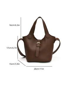 This Fashionable New Handbag Features A Minimalist Multi-Purpose Design, With Metal Buckle Accents. The Adjustable Shoulder Strap Adds A Modern, Stylish Touch, Making It Very Suitable For Shopping And Travel. It Is Lightweight And Spacious, With Ample Storage Space. - Brown - View 5
