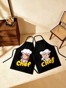 1/2 chiếc tạp dề nhà bếp họa tiết hoạt hình dễ thương có túi, dễ vệ sinh (màu đen), thích hợp cho nhà bếp, phòng tắm, nhà cửa, món quà Giáng sinh tuyệt vời. - Nhiều màu - Xem 4