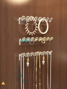 3件套8孔壁挂式首饰收纳架，带项链、手链和耳环挂钩 - 防缠绕展示架，首饰塔 - 彩色 - 查看 3