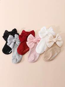6 Pairs Baby Girls' Ruffle Trim Anti-Slip Short Socks With Bow Decor, Versatile All-Match Accessory For Girls - Multicolor - View 11