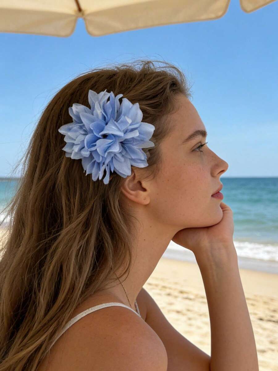 1 chiếc kẹp tóc hình hoa trà giả kiểu Bohemian, kẹp tóc lệch bên đẹp mắt dành cho nữ, phụ kiện chụp ảnh bãi biển, phụ kiện tạo không khí, kẹp càng cua, mùa hè, kỳ nghỉ, du lịch. - Nhiều màu - Xem 1